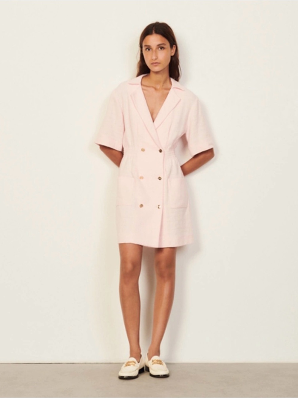 Sandro Pink Double-Breasted Short-Sleeve Dress Jacket